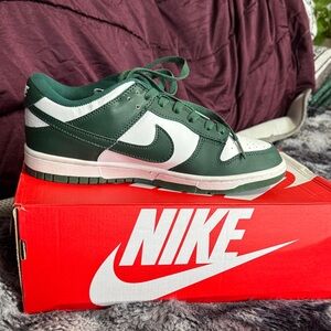 Nike Forest Green and White Low-Top Sneakers